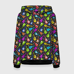 Толстовка-худи женская Разноцветные Гитары, цвет: 3D-черный