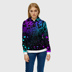Толстовка-худи женская НЕОНОВОЕ ГРАФФИТИ НЕОНОВЫЕ БРЫЗГИ, цвет: 3D-белый — фото 2