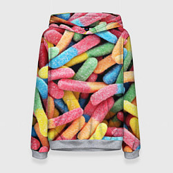 Толстовка-худи женская Мармеладные червячки, цвет: 3D-меланж