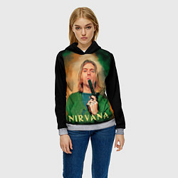 Толстовка-худи женская Nirvana - Kurt Cobain with a gun, цвет: 3D-меланж — фото 2