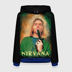 Толстовка-худи женская Nirvana - Kurt Cobain with a gun, цвет: 3D-синий