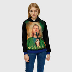Толстовка-худи женская Nirvana - Kurt Cobain with a gun, цвет: 3D-синий — фото 2