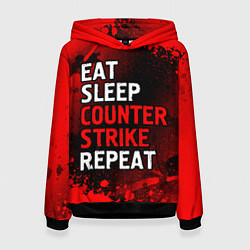 Толстовка-худи женская Eat Sleep Counter Strike Repeat Брызги, цвет: 3D-черный