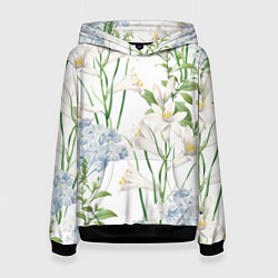 Толстовка-худи женская Цветы Утонченные и Яркие, цвет: 3D-черный
