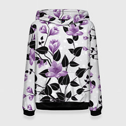 Толстовка-худи женская Распустившиеся фиолетовые цветы, цвет: 3D-черный
