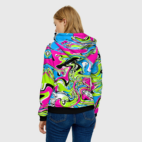 Женская толстовка Абстрактные мраморные разводы в ярких цветах Поп а / 3D-Черный – фото 4