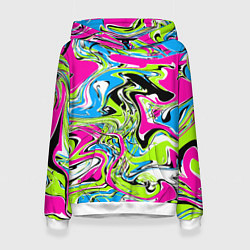 Толстовка-худи женская Абстрактные мраморные разводы в ярких цветах Поп а, цвет: 3D-белый