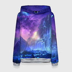 Толстовка-худи женская Фантастический пейзаж Водопад Неон, цвет: 3D-меланж