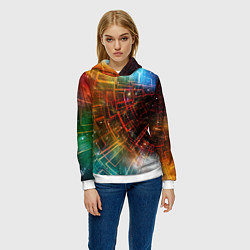 Толстовка-худи женская Portal - Neon Space - туннель из энергетических па, цвет: 3D-белый — фото 2