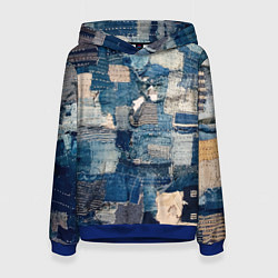Толстовка-худи женская Patchwork Jeans Осень Зима 2023, цвет: 3D-синий