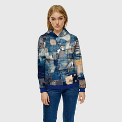 Толстовка-худи женская Patchwork Jeans Осень Зима 2023, цвет: 3D-синий — фото 2