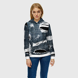 Толстовка-худи женская Джинсовое рваньё Fashion trend, цвет: 3D-белый — фото 2