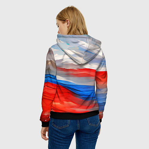 Женская толстовка Флаг России в красках / 3D-Черный – фото 4