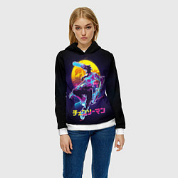 Толстовка-худи женская CHAINSAW MAN on the background of the moon, цвет: 3D-белый — фото 2