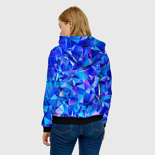 Женская толстовка СИНЕ-ГОЛУБЫЕ полигональные кристаллы / 3D-Черный – фото 4