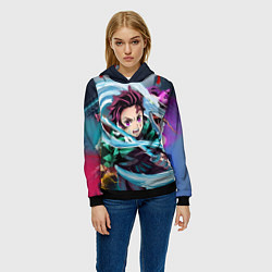 Толстовка-худи женская ТАНДЖИРО КЛИНОК, РАССЕКАЮЩИЙ ДЕМОНОВ DEMON SLAYER, цвет: 3D-черный — фото 2