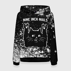Толстовка-худи женская Группа Nine Inch Nails и Рок Кот, цвет: 3D-черный