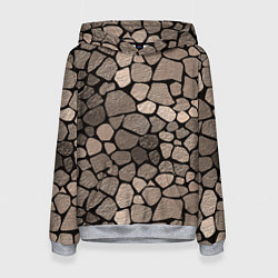 Толстовка-худи женская Черно-коричневая текстура камня, цвет: 3D-меланж