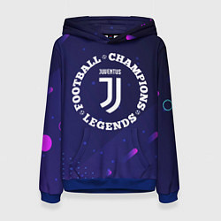 Толстовка-худи женская Символ Juventus и круглая надпись Football Legends, цвет: 3D-синий