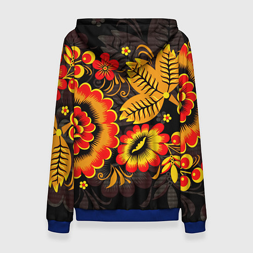 Женская толстовка Хохломская Роспись Цветы На Тёмном Фоне / 3D-Синий – фото 2
