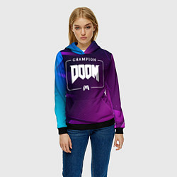 Толстовка-худи женская Doom Gaming Champion: рамка с лого и джойстиком на, цвет: 3D-черный — фото 2