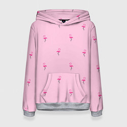 Толстовка-худи женская Фламинго на розовом фоне, цвет: 3D-меланж