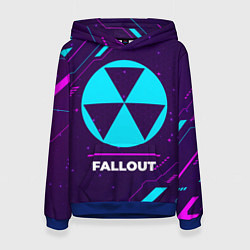 Толстовка-худи женская Символ Fallout в неоновых цветах на темном фоне, цвет: 3D-синий