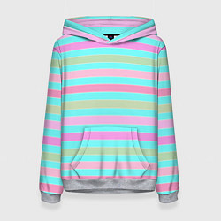Толстовка-худи женская Pink turquoise stripes horizontal Полосатый узор, цвет: 3D-меланж