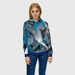Толстовка-худи женская Абстрактный серо-синий принт, цвет: 3D-синий — фото 2