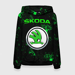 Толстовка-худи женская SKODA - ЗЕЛЕНЫЕ БРЫЗГИ, цвет: 3D-черный