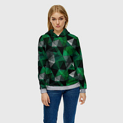 Толстовка-худи женская Зеленый, серый и черный геометрический, цвет: 3D-меланж — фото 2