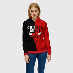Толстовка-худи женская Чикаго Буллз black & red, цвет: 3D-красный — фото 2