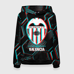 Толстовка-худи женская Valencia FC в стиле glitch на темном фоне, цвет: 3D-черный