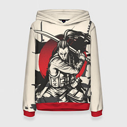 Толстовка-худи женская Воин-самурай в деле, цвет: 3D-красный