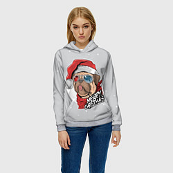 Толстовка-худи женская Новогодний Мопс в очках, цвет: 3D-меланж — фото 2