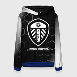 Толстовка-худи женская Leeds United sport на темном фоне, цвет: 3D-синий