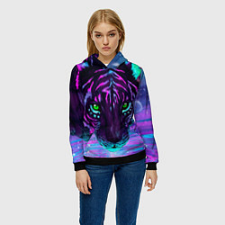 Толстовка-худи женская Светящийся неоновый тигр, цвет: 3D-черный — фото 2