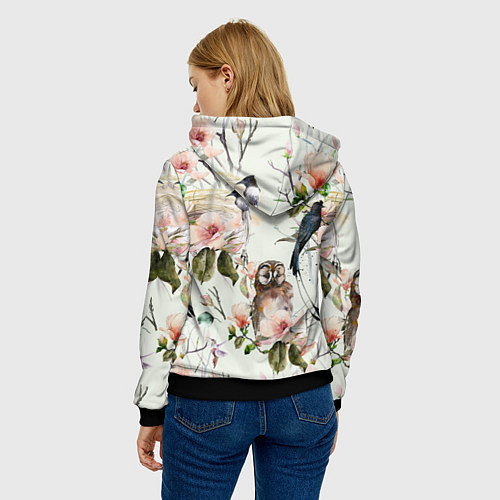 Женская толстовка Цветы Нарисованные Магнолии и Птицы / 3D-Черный – фото 4