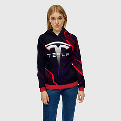 Толстовка-худи женская Тесла электросхемы, цвет: 3D-красный — фото 2