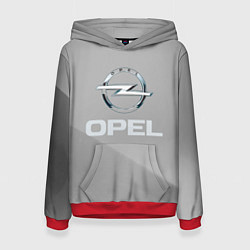 Толстовка-худи женская Opel - серая абстракция, цвет: 3D-красный