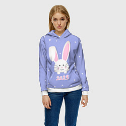 Толстовка-худи женская Кролик - символ 2023 года, цвет: 3D-белый — фото 2