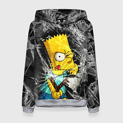 Толстовка-худи женская Барт Симпсон разбил из рогатки стекло, цвет: 3D-меланж