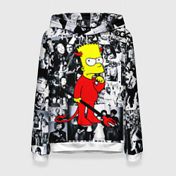 Толстовка-худи женская Барт Симпсон - чёрт на фоне своих подопечных, цвет: 3D-белый
