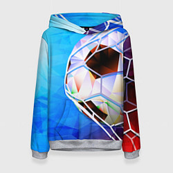 Толстовка-худи женская Футбольный мяч в сетке ворот, цвет: 3D-меланж