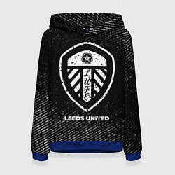 Толстовка-худи женская Leeds United с потертостями на темном фоне, цвет: 3D-синий