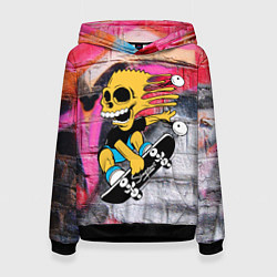 Толстовка-худи женская Скейтер Барт Симпсон на фоне стены с граффити, цвет: 3D-черный
