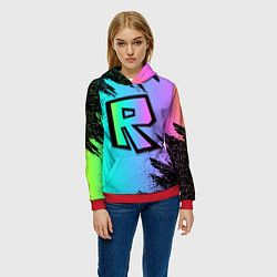 Толстовка-худи женская Roblox neon logo, цвет: 3D-красный — фото 2