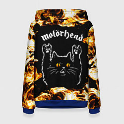 Толстовка-худи женская Motorhead рок кот и огонь, цвет: 3D-синий