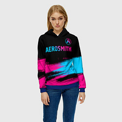 Толстовка-худи женская Aerosmith - neon gradient: символ сверху, цвет: 3D-синий — фото 2