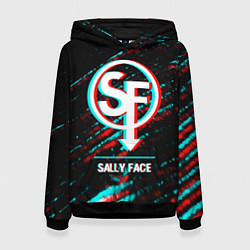 Женская толстовка Sally Face в стиле glitch и баги графики на темном